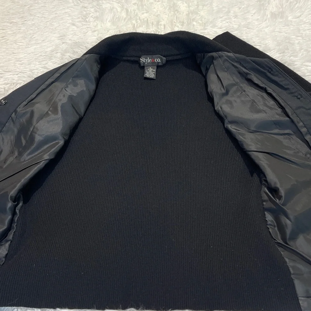 STYLE & CO. Dark Leather Jacket with Black Sleeves WOMENS SIZE S